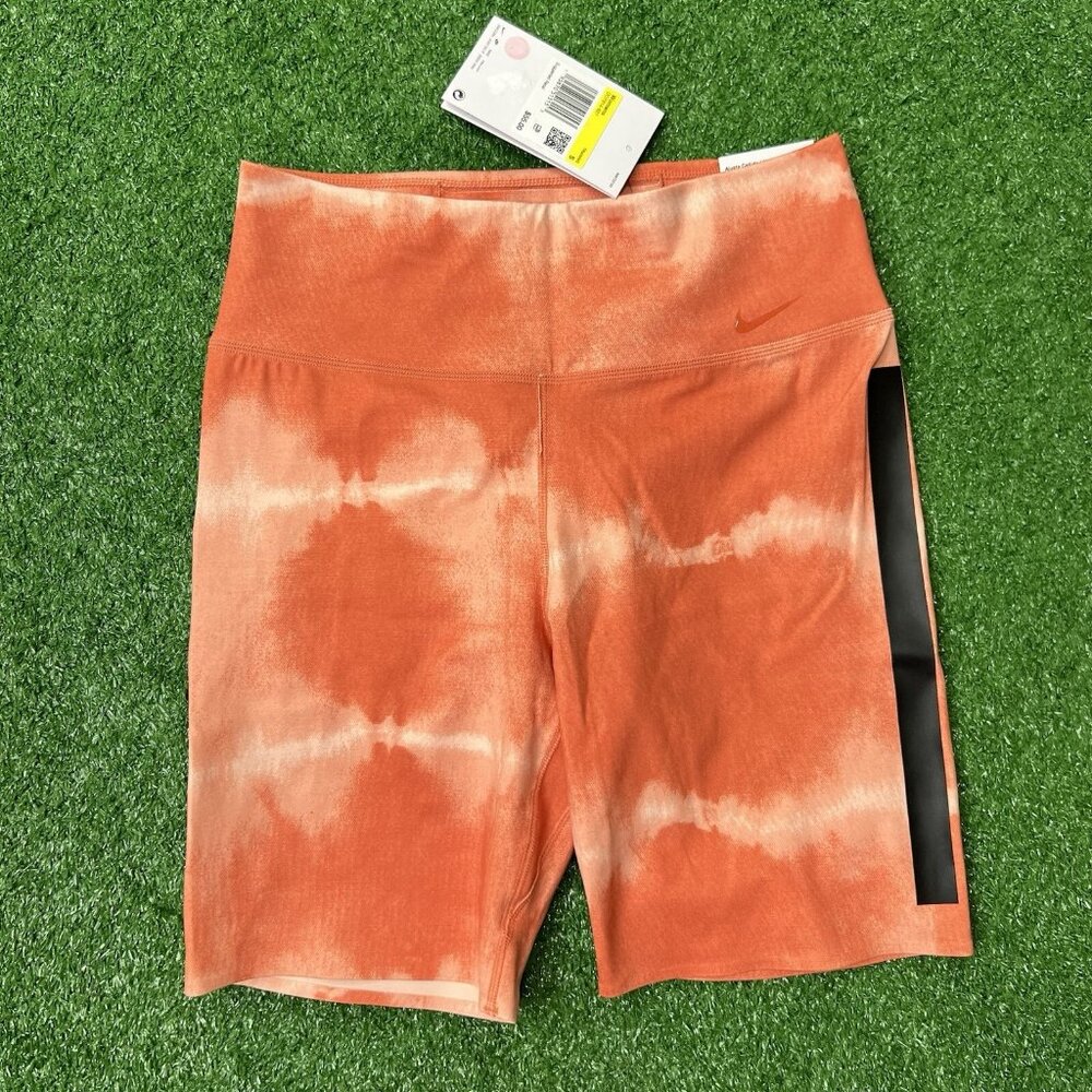 Nike Biker Shorts Size Small Womens 7" Dri Fit One Luxe Mid Rise Orange Black